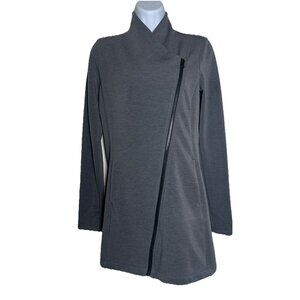 ATHLETA XS SoftTech CYA Jacket Asymmetric Full Zip High V Neck Gray Wool Coat